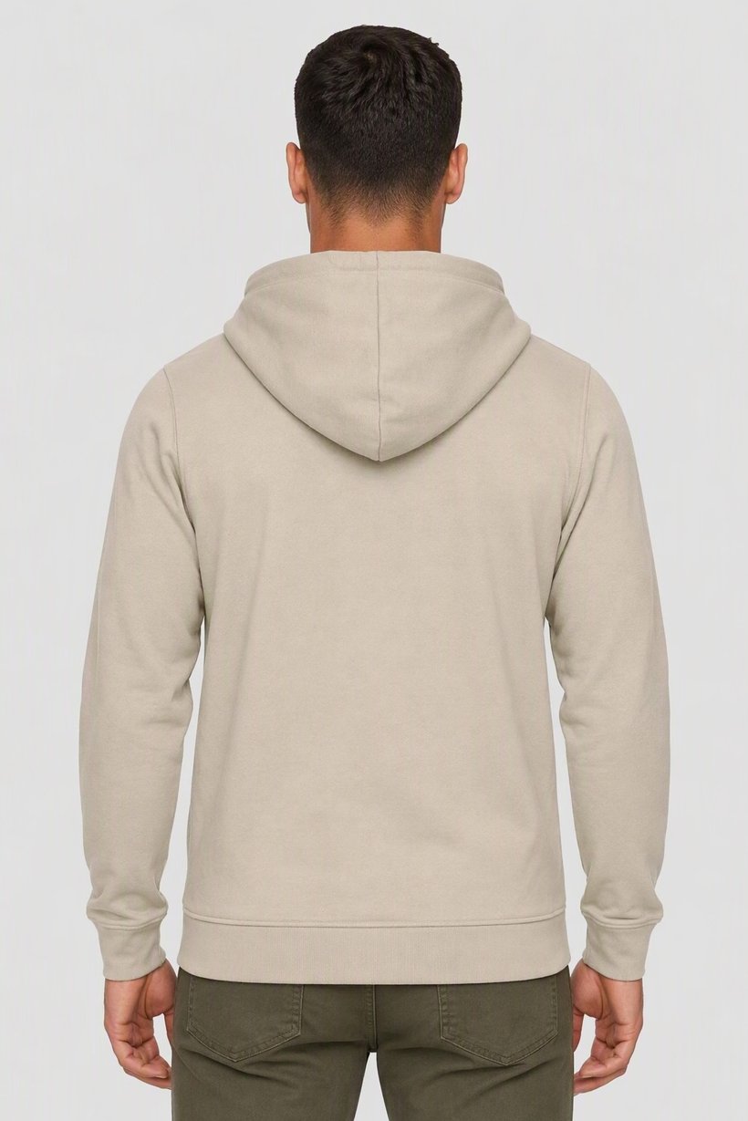 Men Long Sleeve Textured Full Zip Hoodie, Light Beige