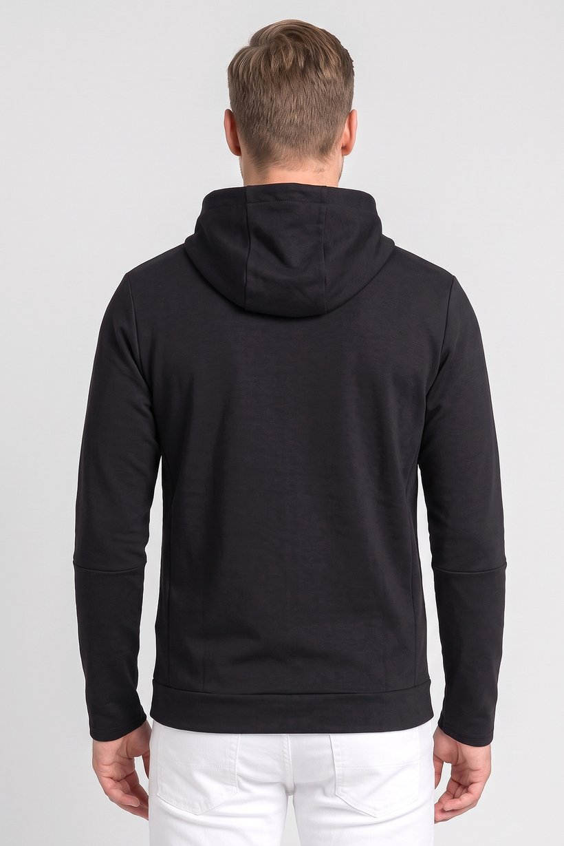 Men Solid Long Sleeve Hoodie, Black