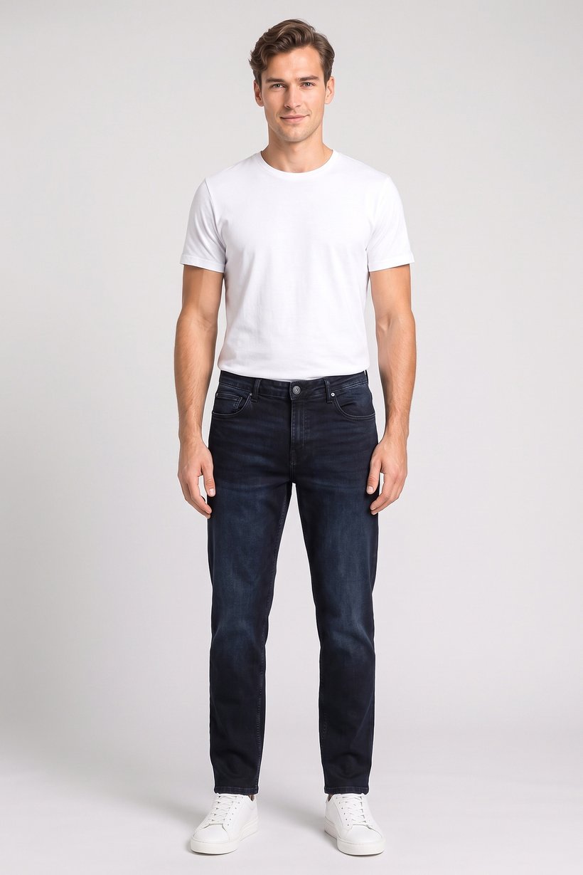 Men Regular Fit Solid Stretchable Jeans, Navy