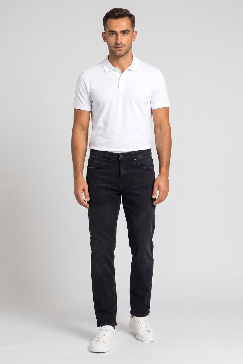 Men Regular Fit Washed Stretchable Denim Jeans, Black