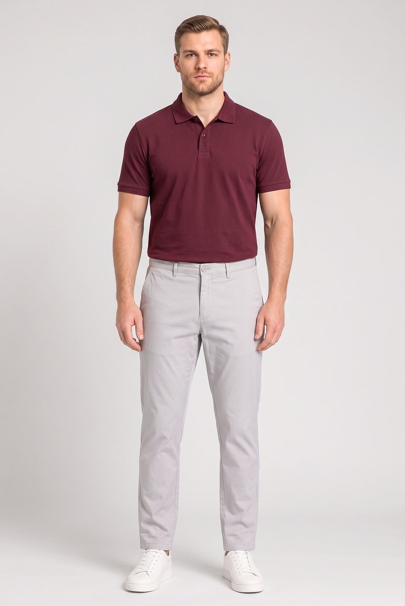 Men Slim Fit Solid Chino Pants, Light Grey