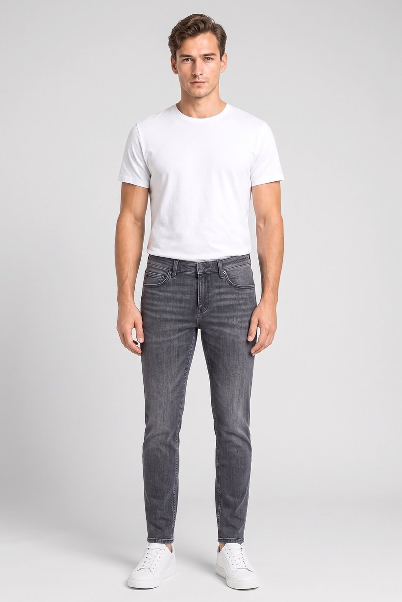 Men Slim Fit Washed Stretchable Jeans, Charcoal
