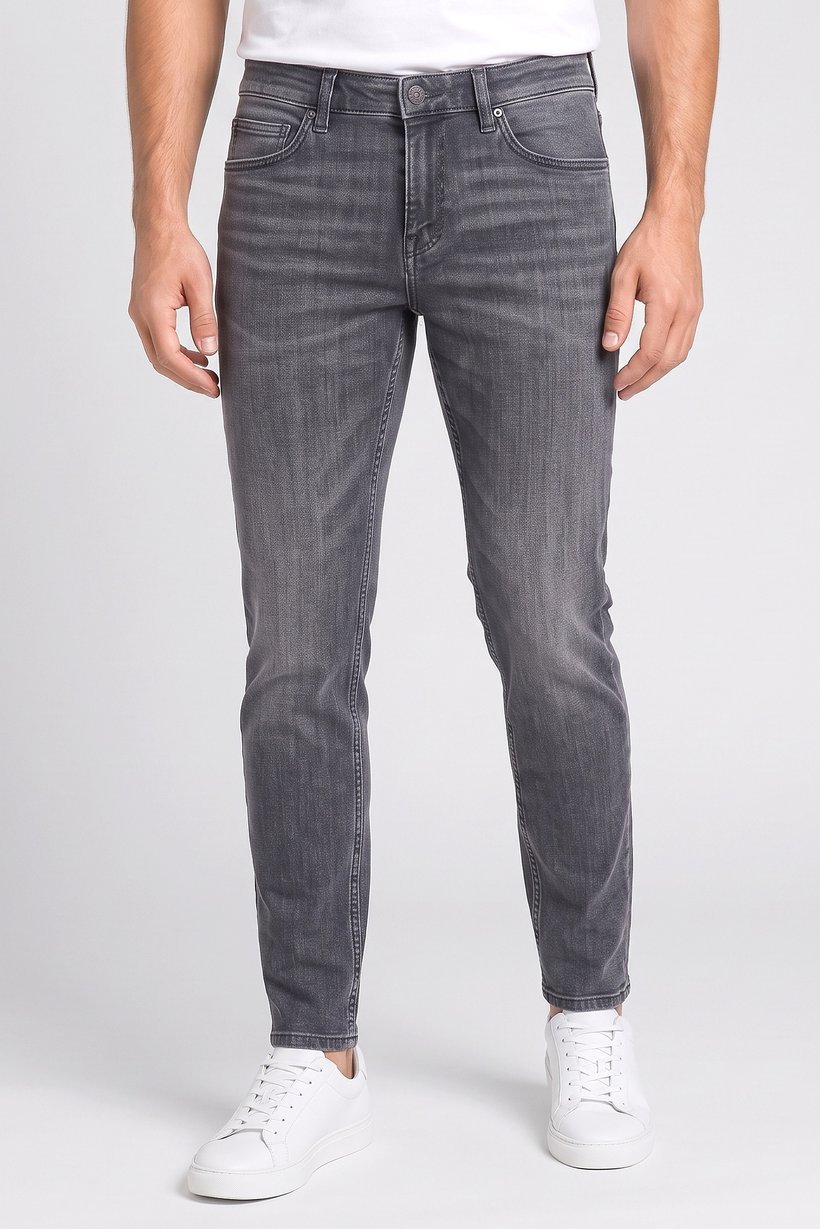 Men Slim Fit Washed Stretchable Jeans, Charcoal