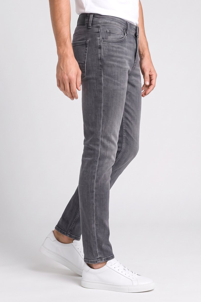 Men Slim Fit Washed Stretchable Jeans, Charcoal