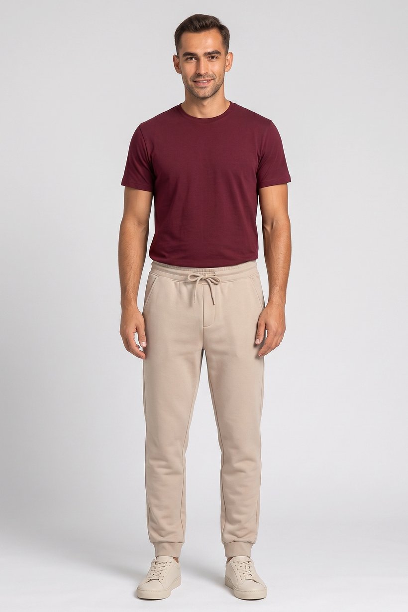 Men Regular Fit Solid Sweatpants, Beige