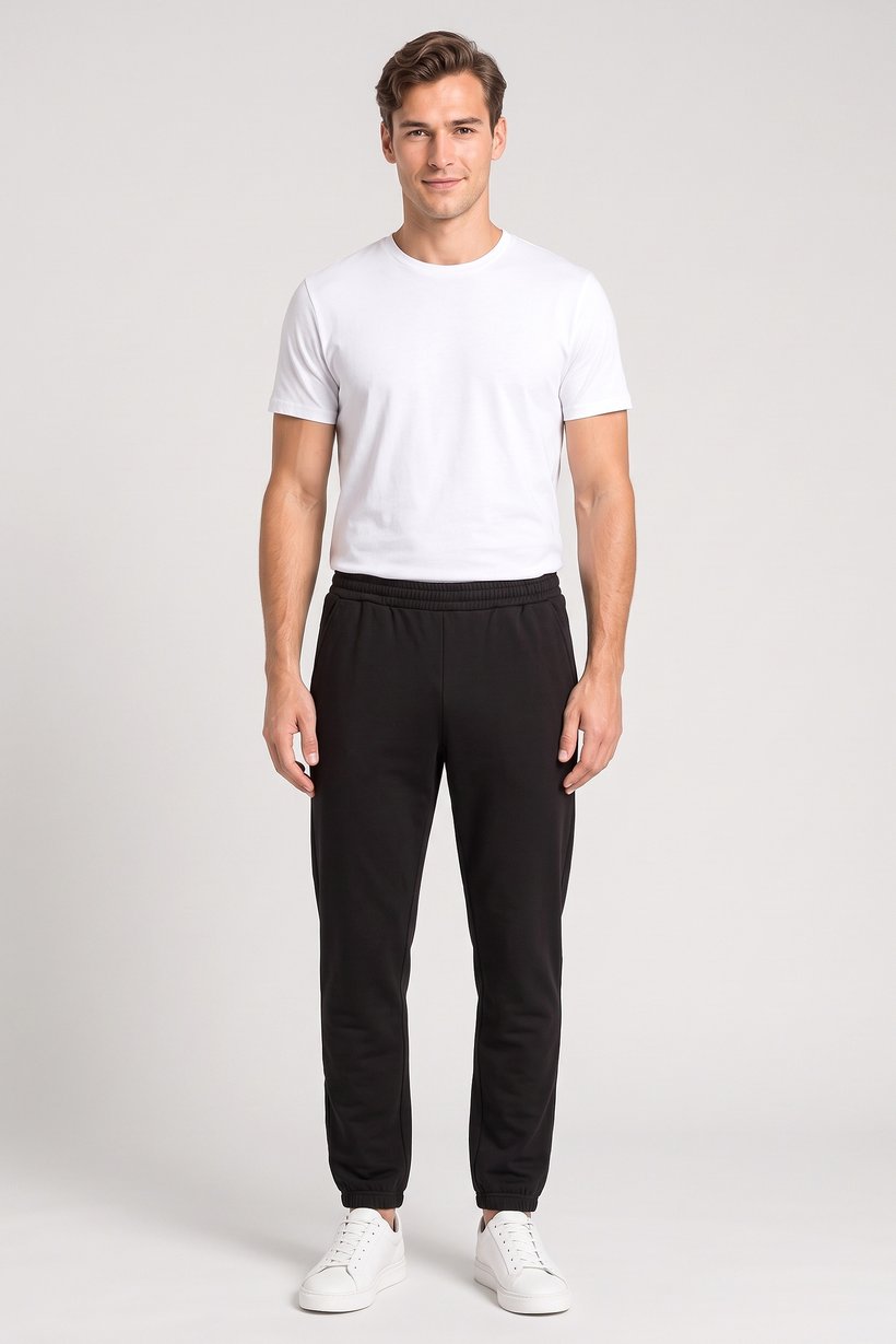 Men Oversized Solid Sweatpants, Black