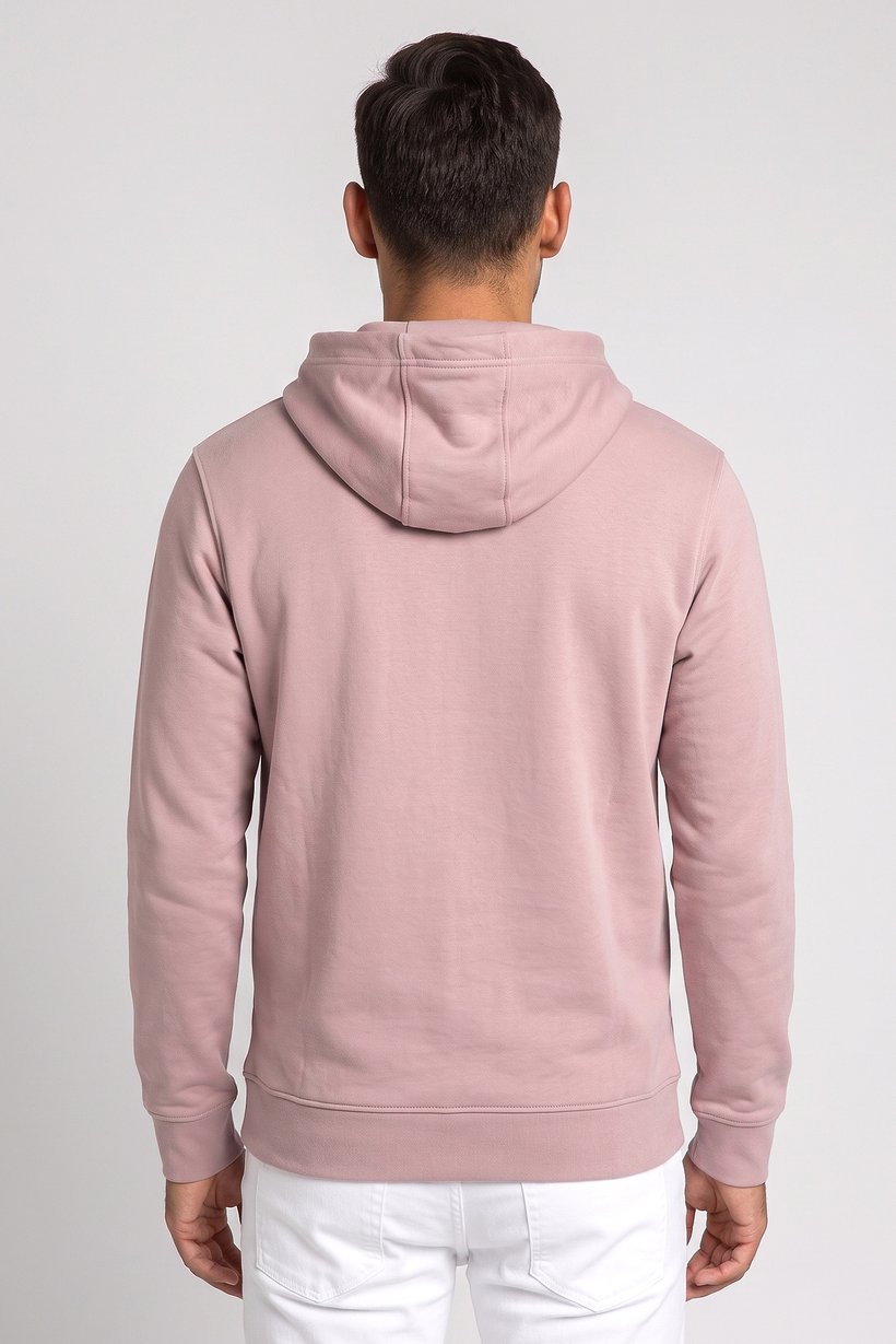 Men Solid Long Sleeve Hoodie, Light Pink
