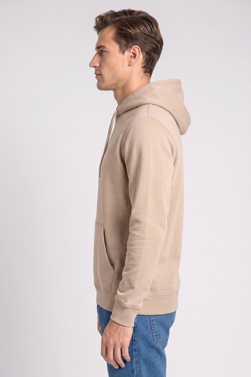 Men Long Sleeve Solid Hoodie, Dark Beige