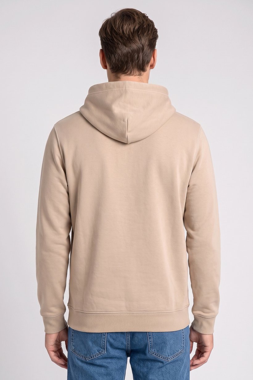 Men Long Sleeve Solid Hoodie, Dark Beige