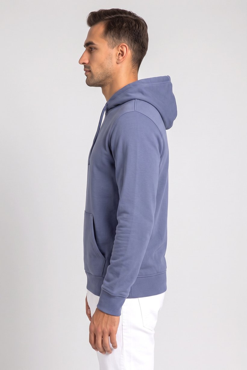 Men Solid Long Sleeve Hoodie, Slate Blue
