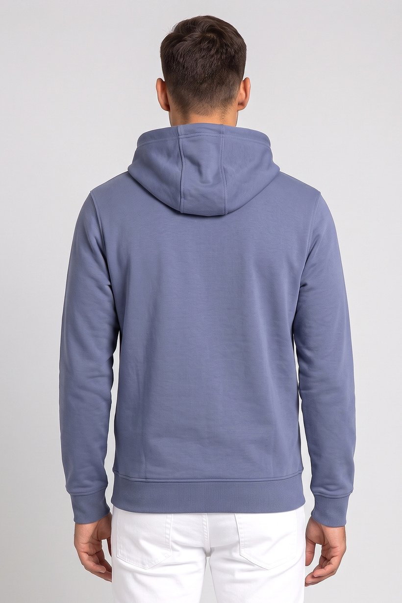 Men Solid Long Sleeve Hoodie, Slate Blue