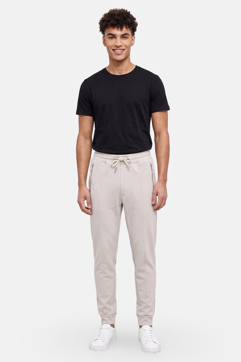 Men Regular Fit Textured Sweatpants, Beige