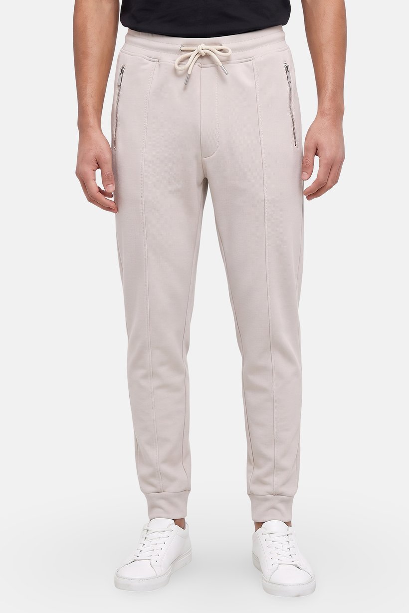 Men Regular Fit Textured Sweatpants, Beige