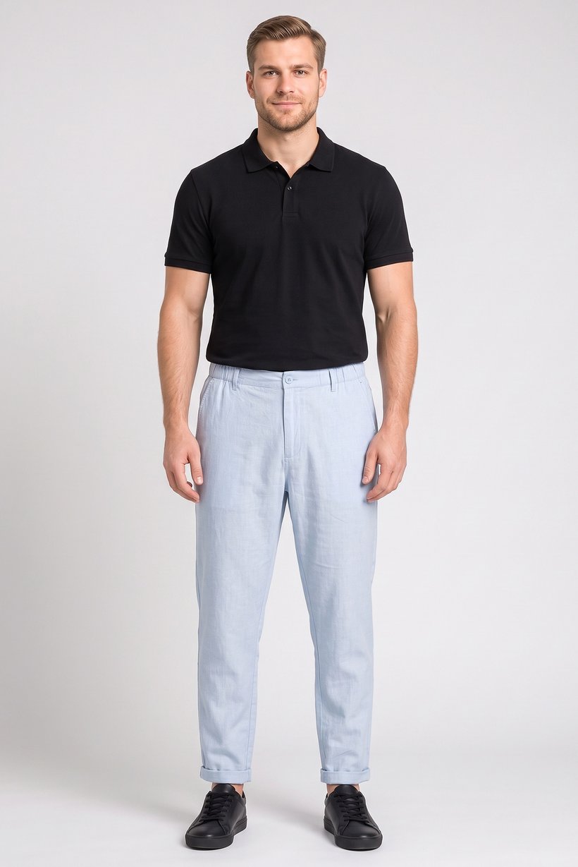 Men Regular Fit Plain Chino Pants, Light Blue
