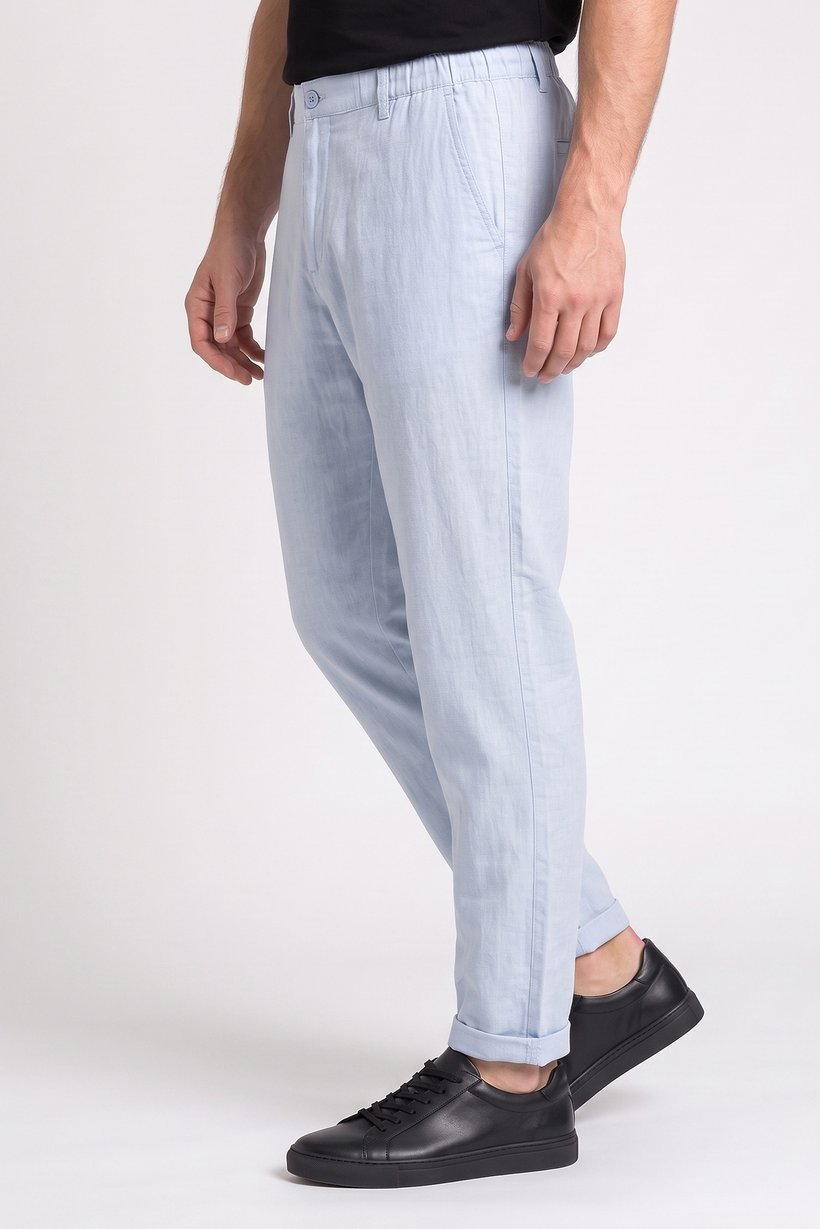Men Regular Fit Plain Chino Pants, Light Blue