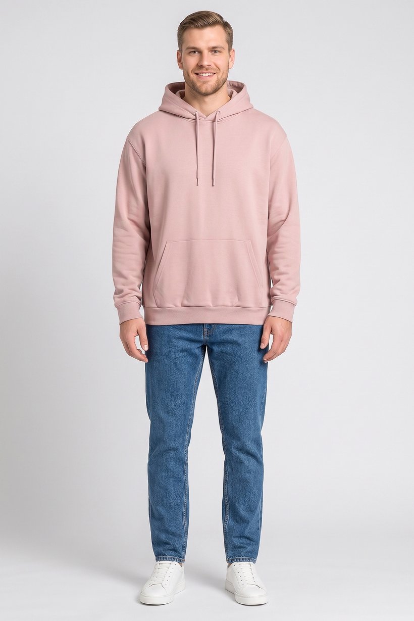 Men Long Sleeve Solid Hoodie, Dusty Pink