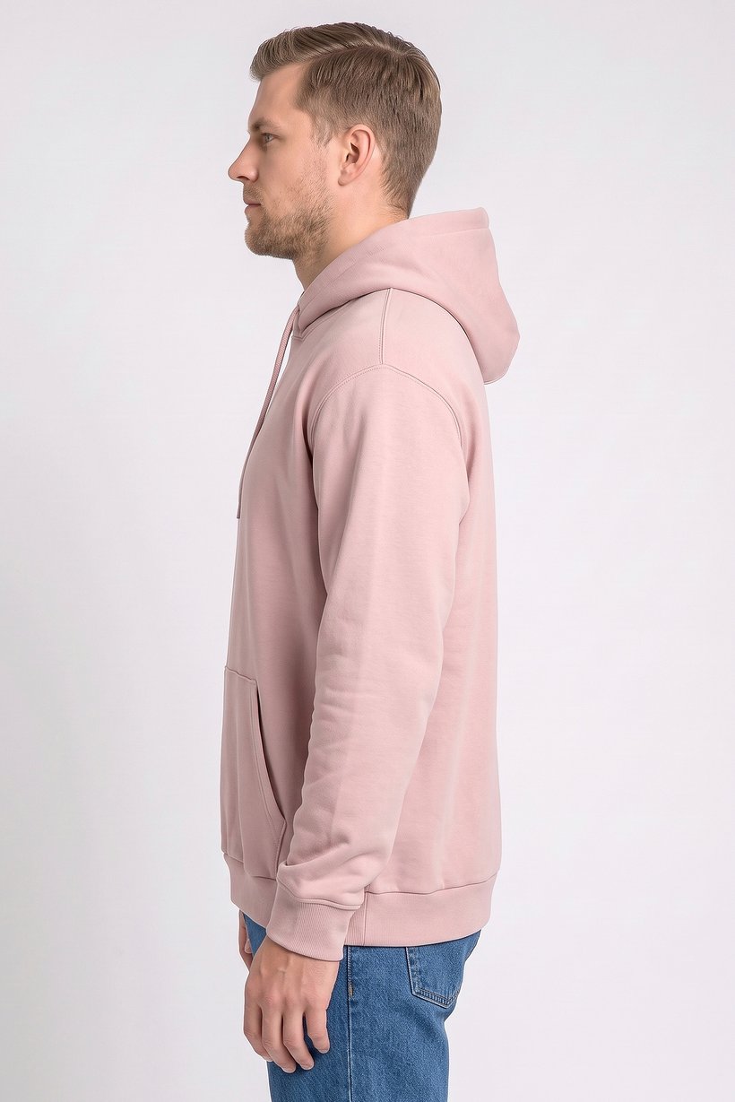 Men Long Sleeve Solid Hoodie, Dusty Pink