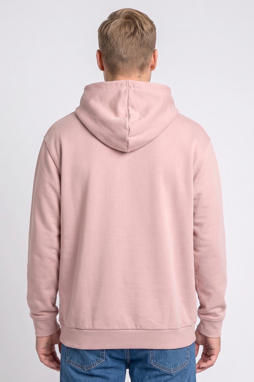 Men Long Sleeve Solid Hoodie, Dusty Pink