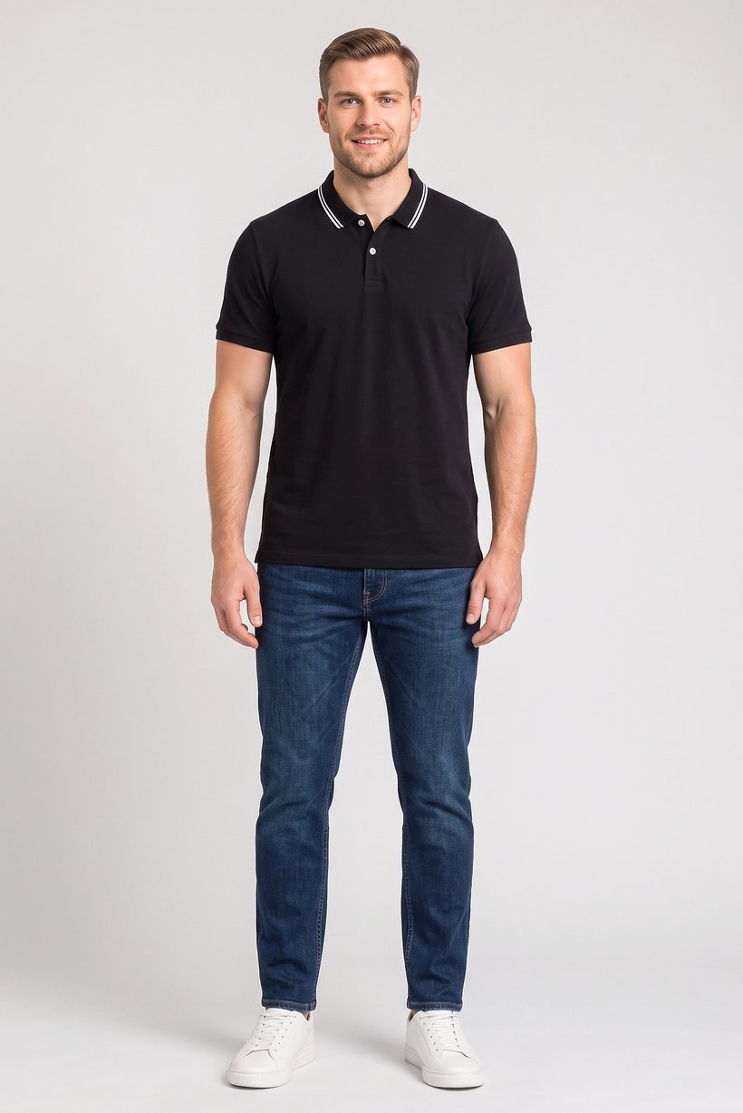 Men Regular Fit Short Sleeve Plain Polo Shirt, Black