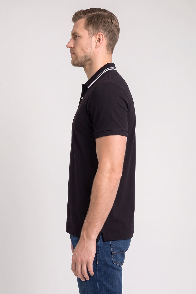 Men Regular Fit Short Sleeve Plain Polo Shirt, Black