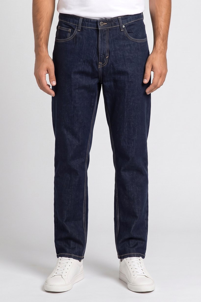 Men Loose Fit Washed No Stretch Jeans, Navy