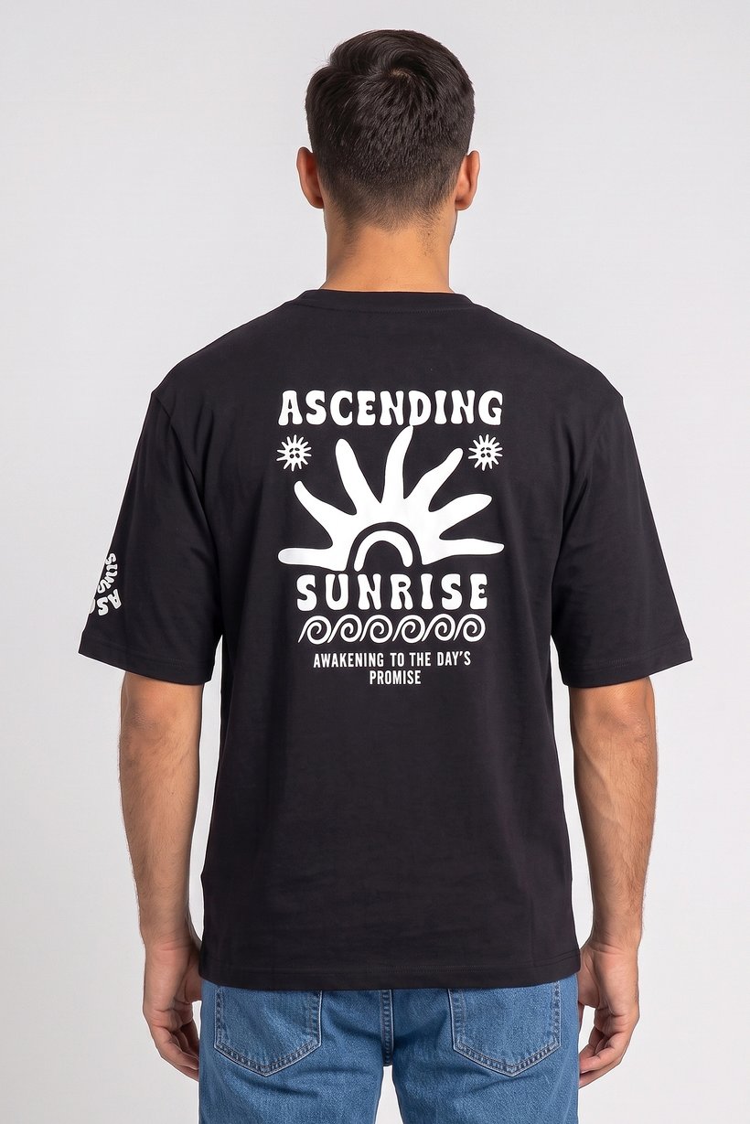 Men Crew Neck Short Sleeve Graphic Print T-Shirt, Black