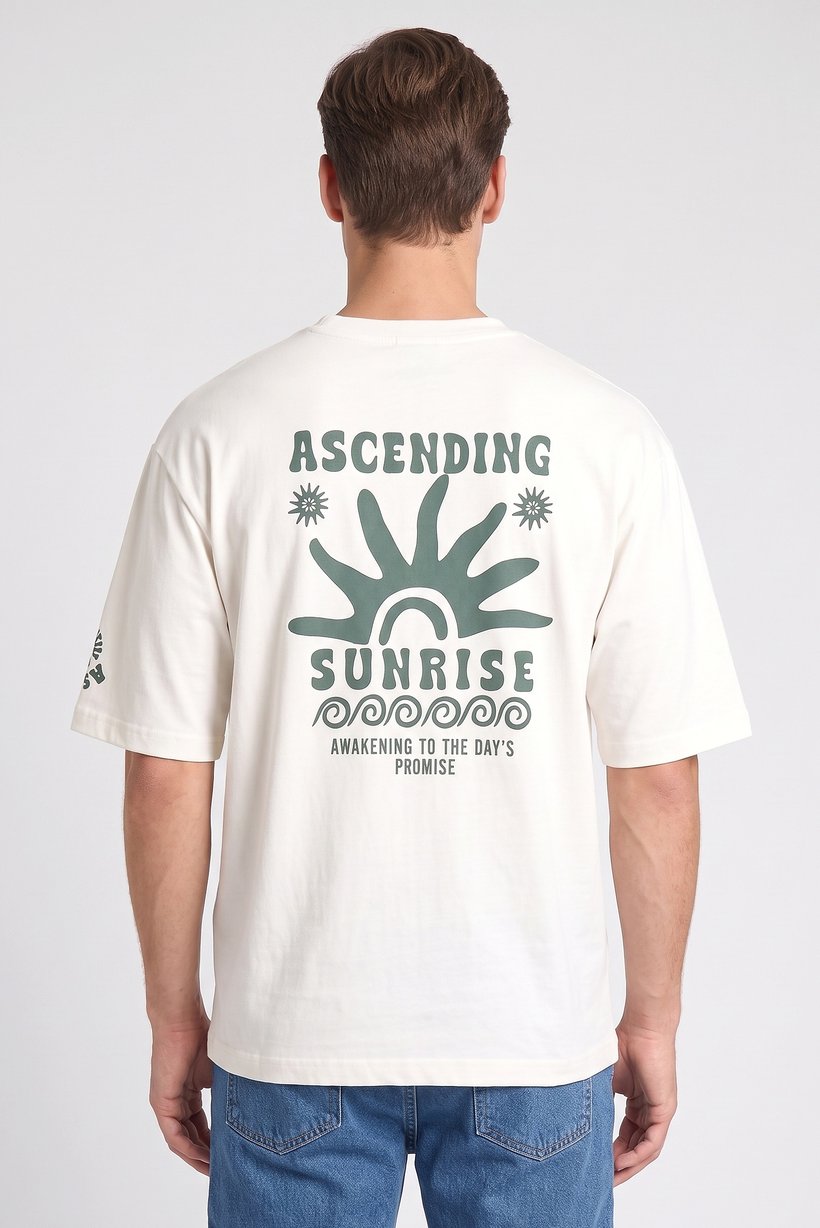 Men Crew Neck Short Sleeve Graphic Print T-Shirt, Off White