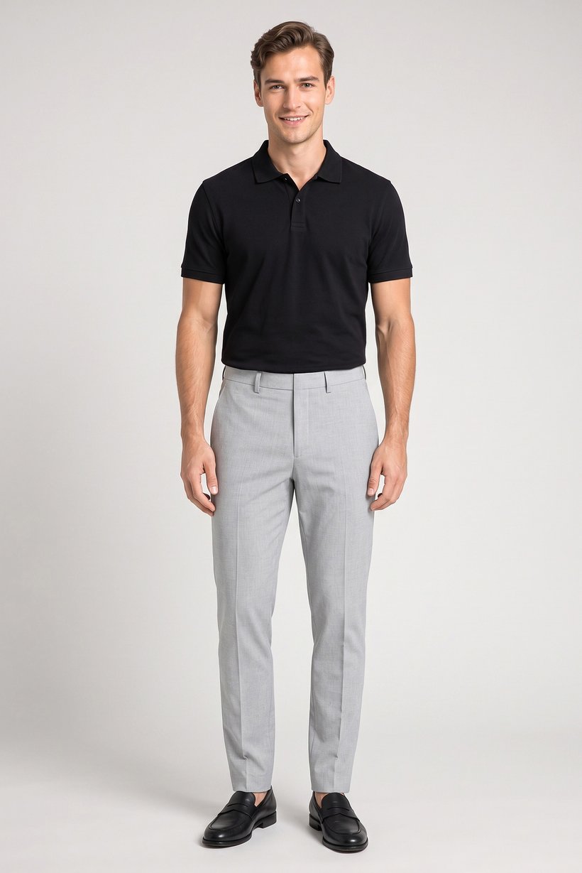 Men Slim Fit Solid Dress Pants, Light Grey
