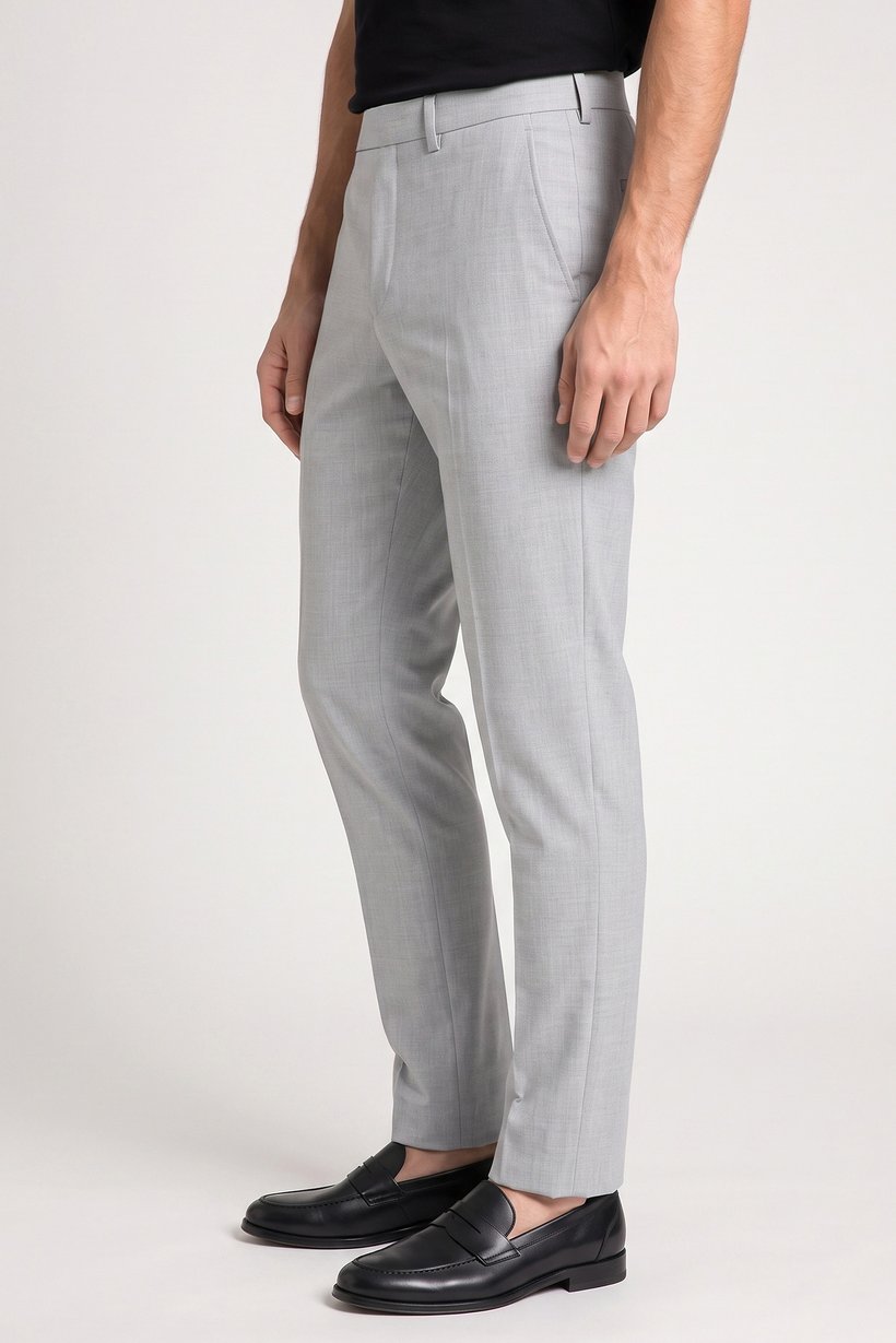 Men Slim Fit Solid Dress Pants, Light Grey