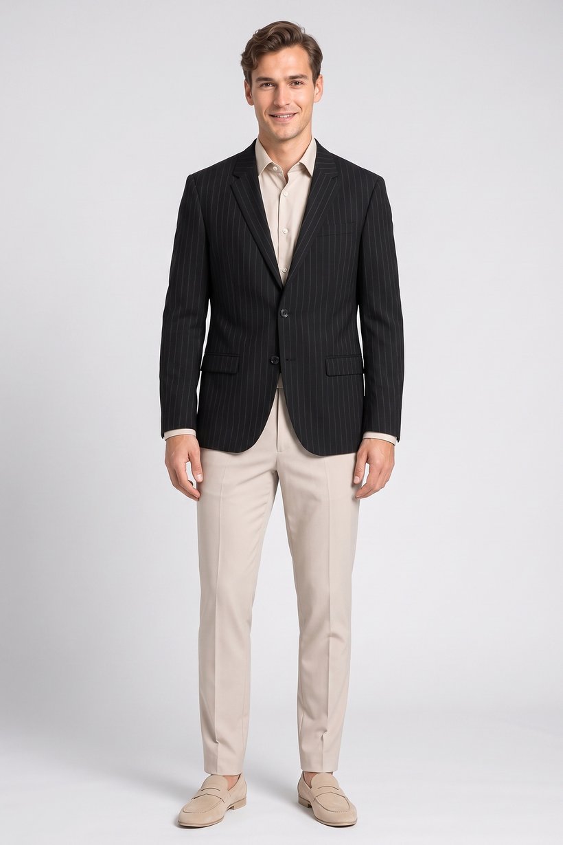 Men Slim Fit Stripe Casual Blazer, Black