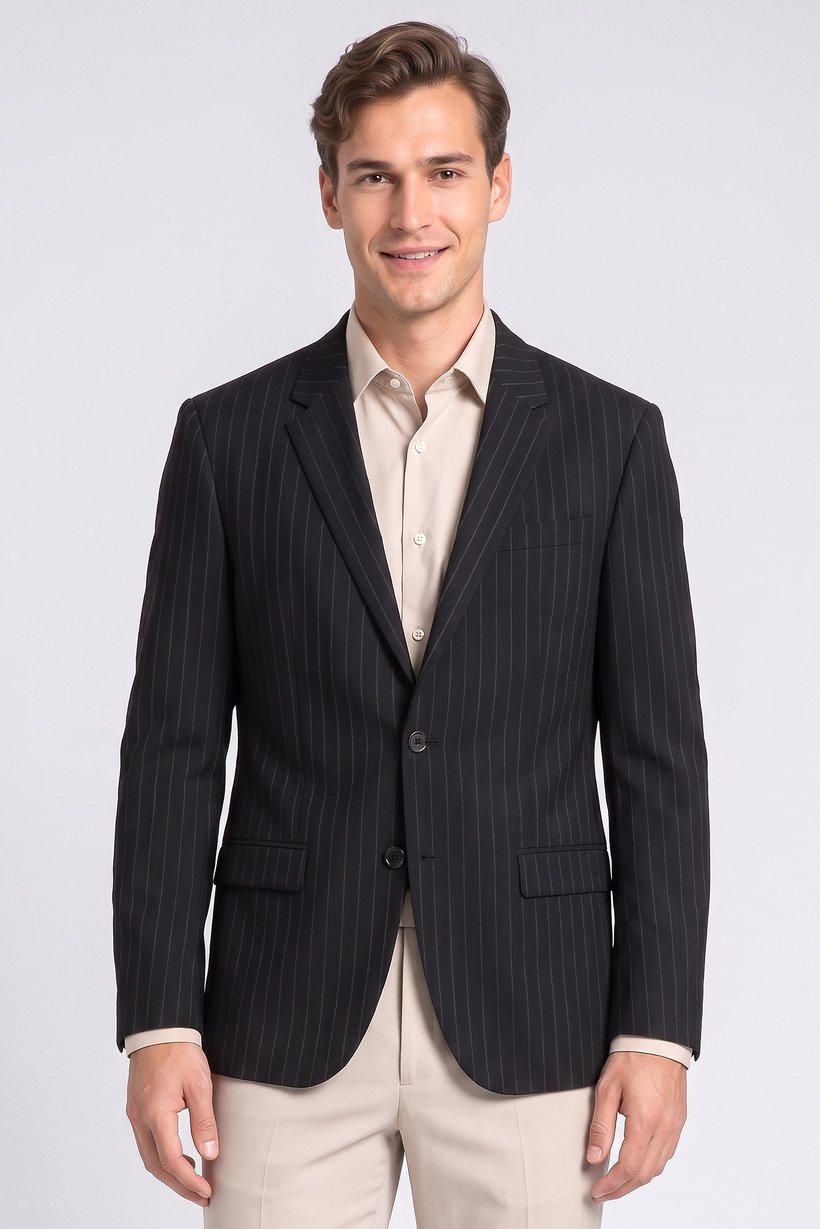 Men Slim Fit Stripe Casual Blazer, Black