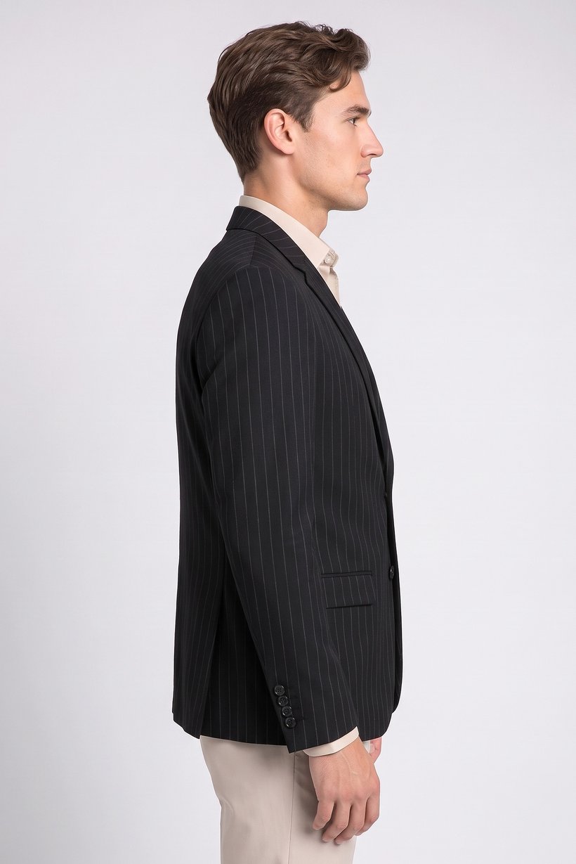 Men Slim Fit Stripe Casual Blazer, Black