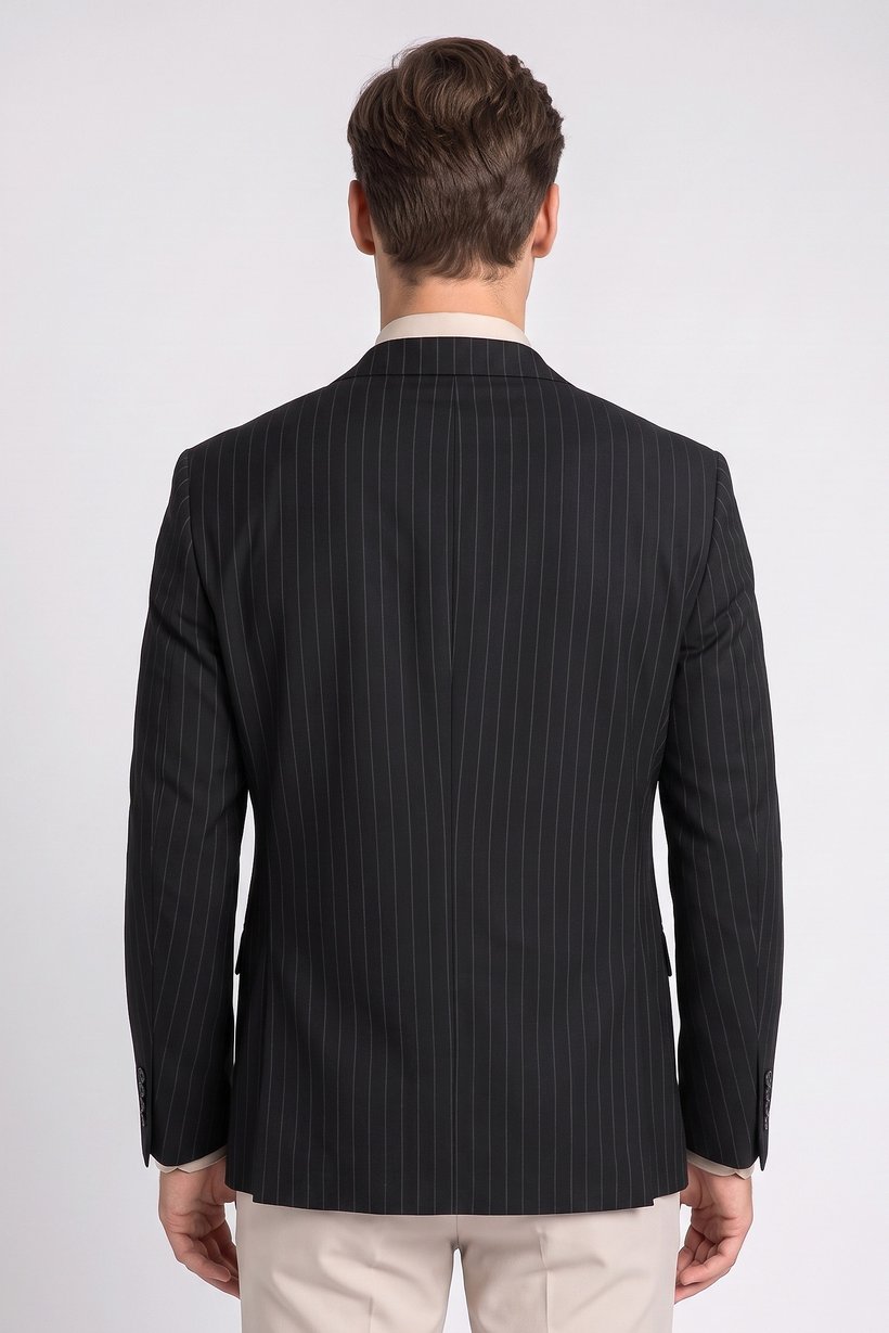 Men Slim Fit Stripe Casual Blazer, Black