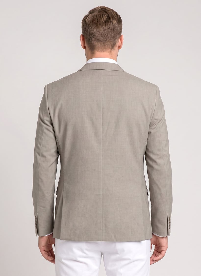 Men Slim Fit Chambray Formal Blazer, Beige