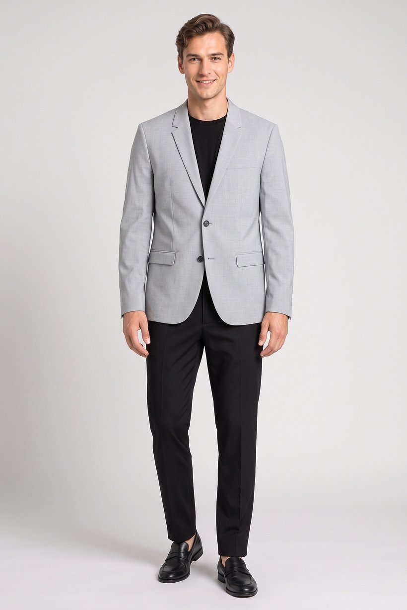 Men Slim Fit Plain Casual Blazer, Light Grey