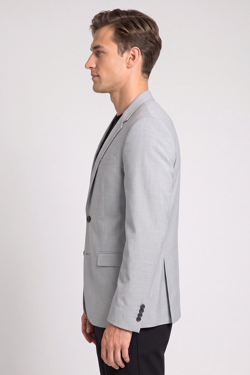 Men Slim Fit Plain Casual Blazer, Light Grey