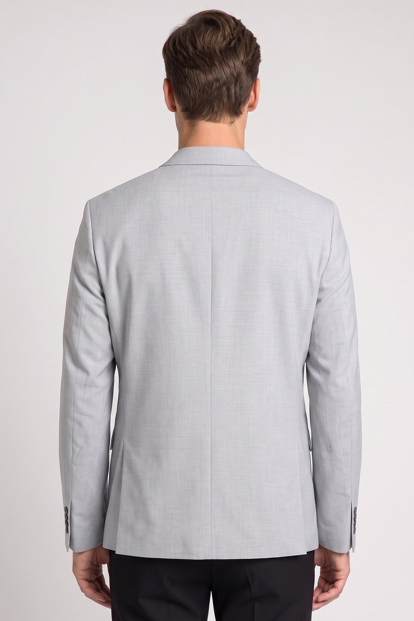 Men Slim Fit Plain Casual Blazer, Light Grey