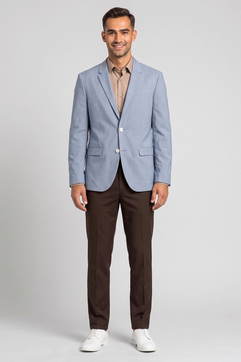 Men Slim Fit Plain Casual Blazer, Light Blue