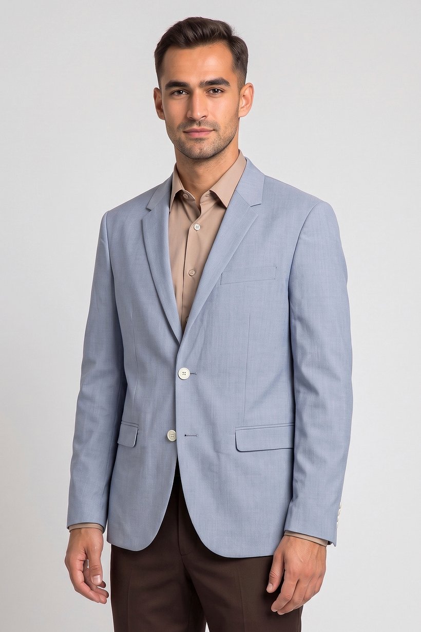 Men Slim Fit Plain Casual Blazer, Light Blue