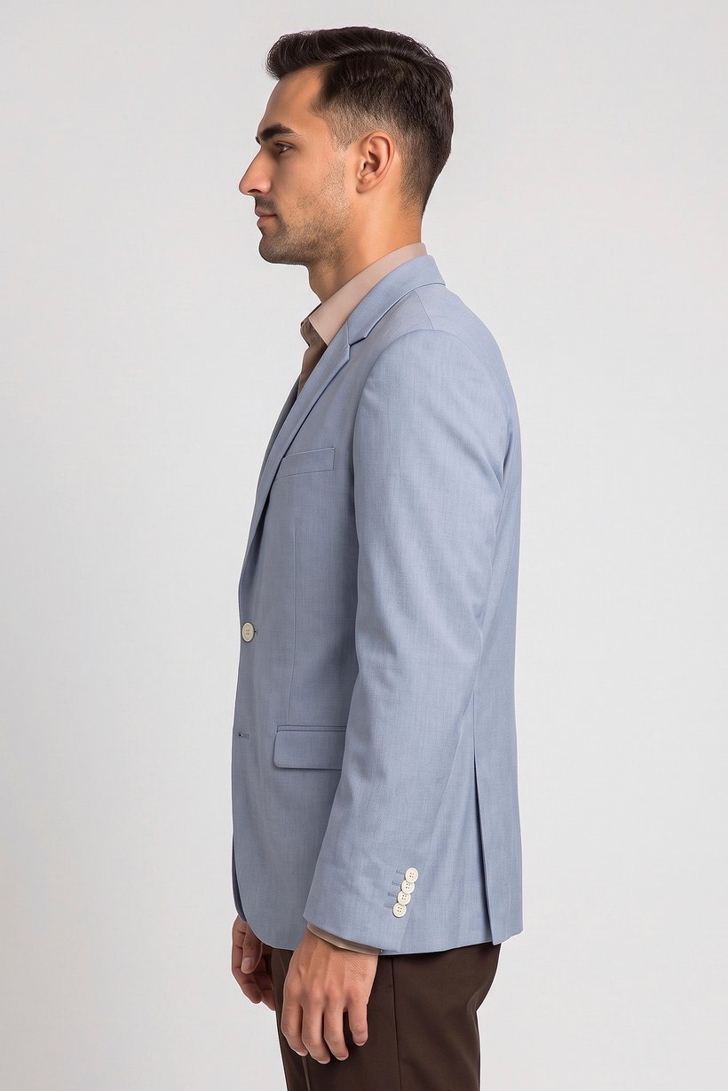 Men Slim Fit Plain Casual Blazer, Light Blue
