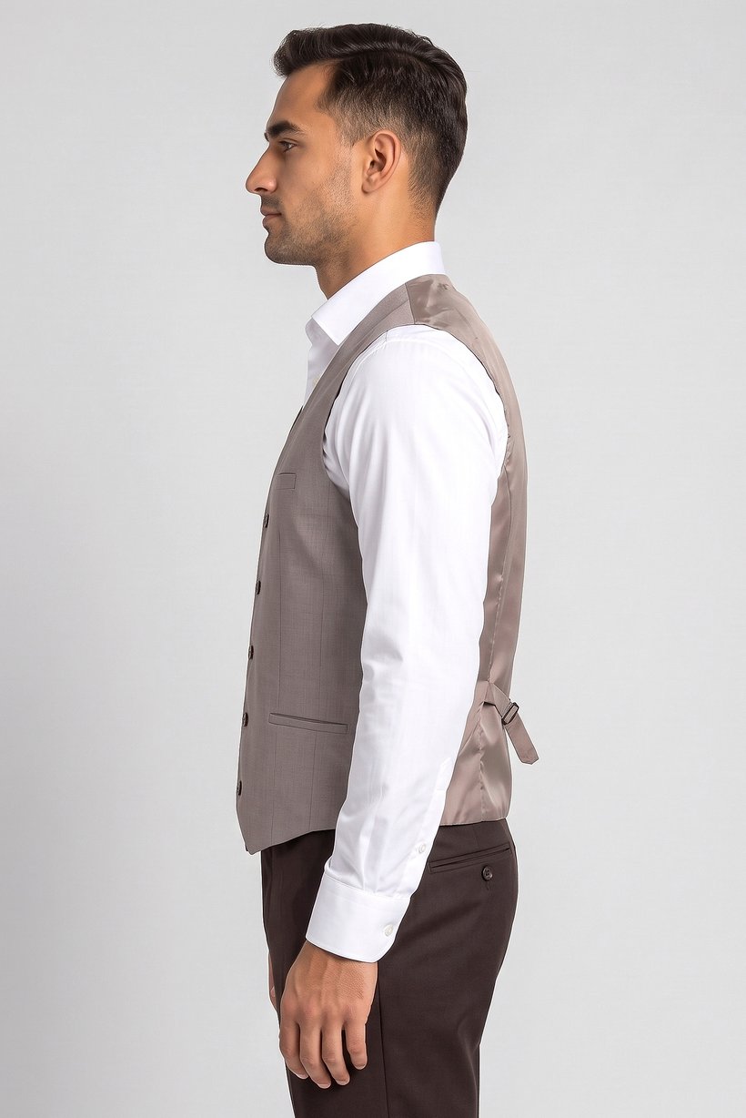 Men Plain Sleeveless Semi Formal Blazer Vest, Beige