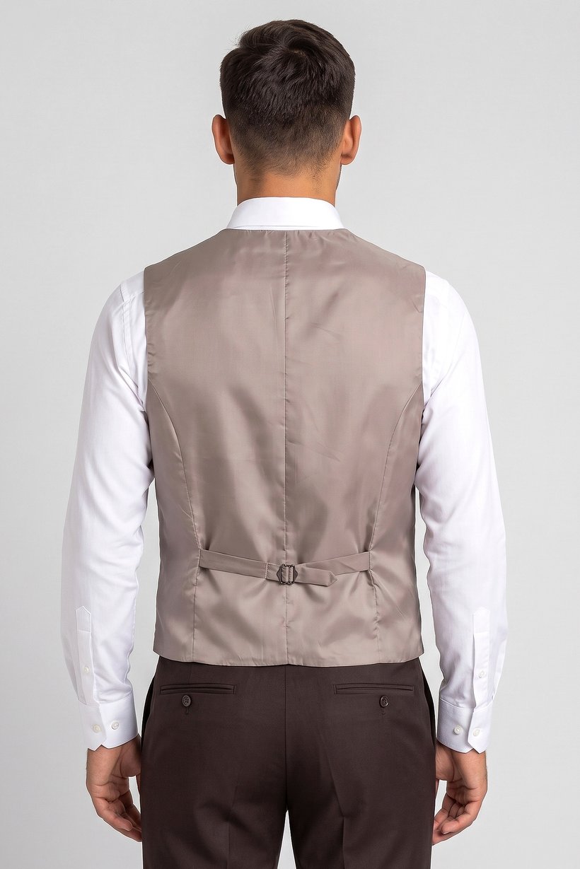 Men Plain Sleeveless Semi Formal Blazer Vest, Beige