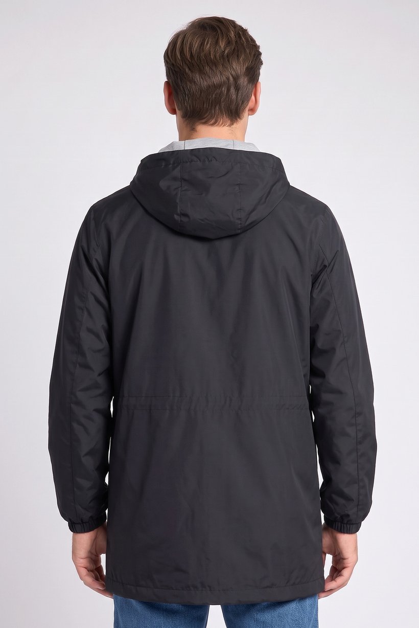 Men Solid Hooded Jacket, Black