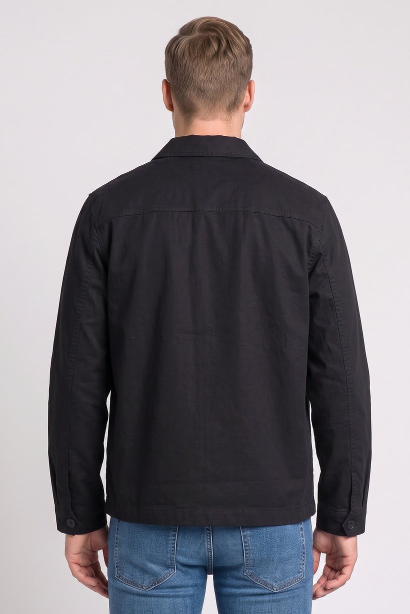 Men Regular Fit Plain long Sleeve Jacket Shirt, Black