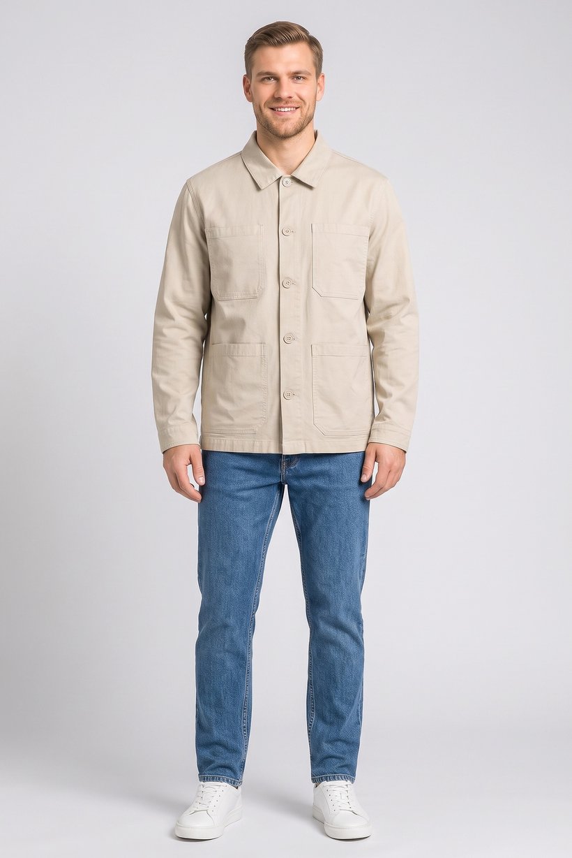 Men Solid Jacket Shirt, Beige