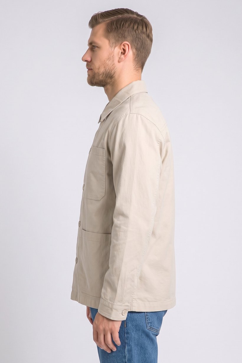 Men Solid Jacket Shirt, Beige