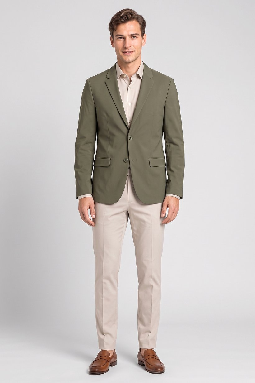 Men Regular Fit Solid Casual Blazer, Khaki