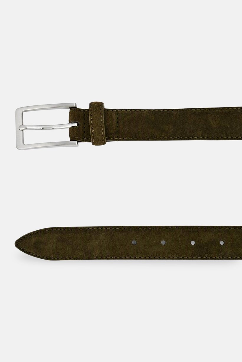 Men Suede Belt, Olive