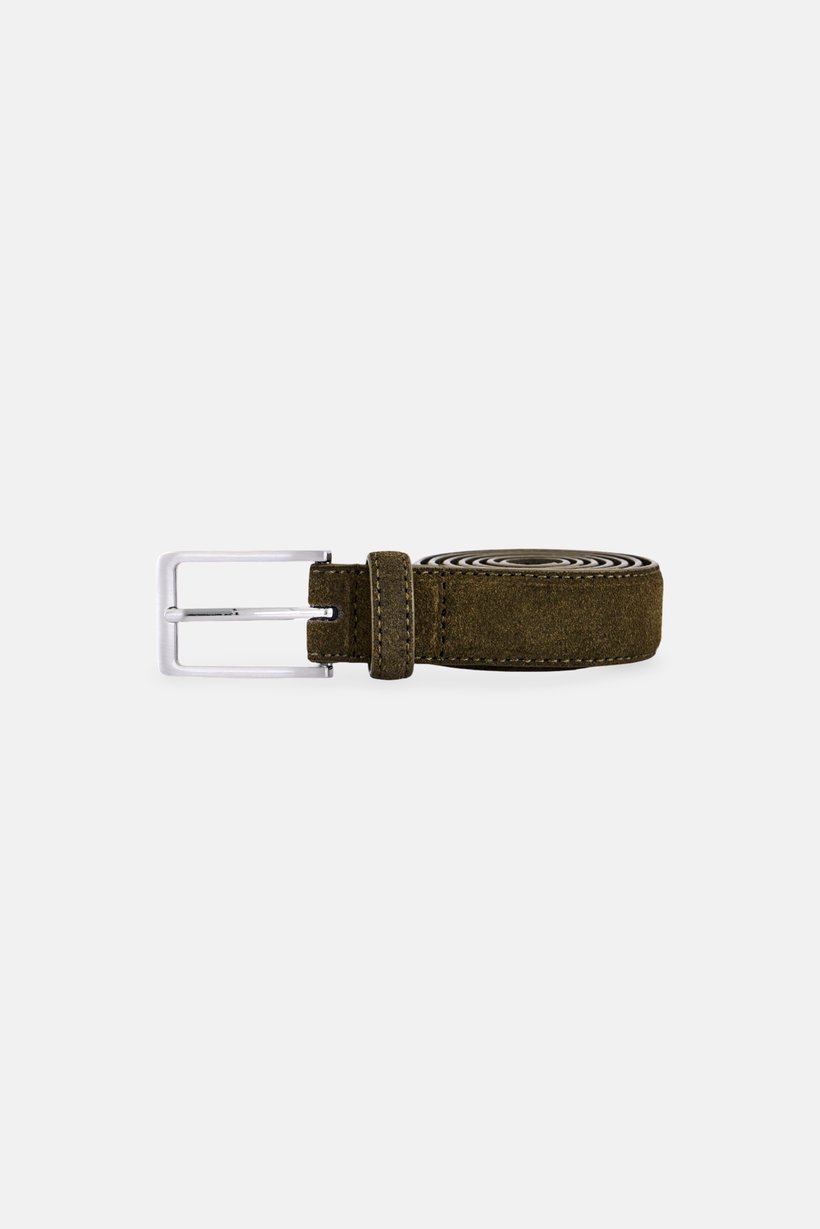 Men Suede Belt, Dark Olive