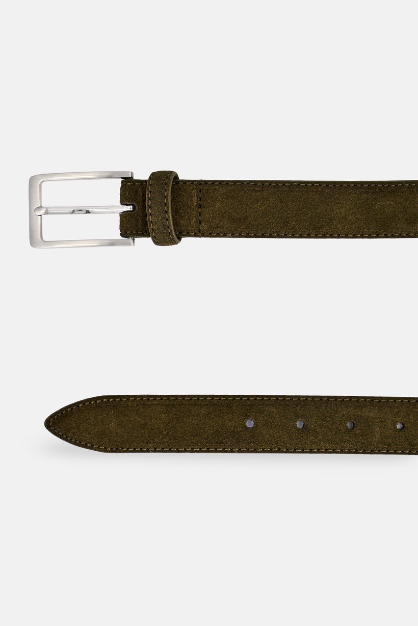 Men Suede Belt, Dark Olive